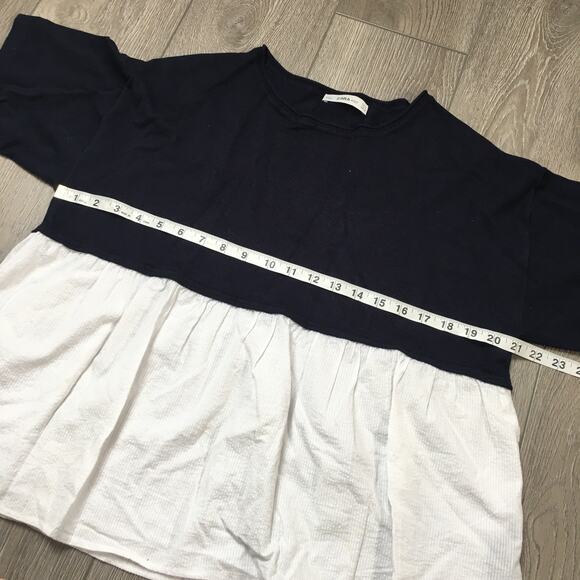 Zara Knit Short Sleeve Switching Navy Blue Shadow Stripe White S Ladies - Picture 6 of 9